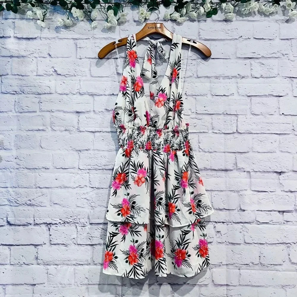Madden Girl Madden NYC‎ White & Pink Floral Tiered Halter Mini Dress 1X NWT